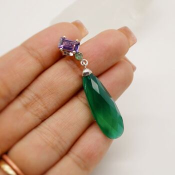 Green Onyx, Emerald, Amethyst Dangle Earrings, 5 of 10
