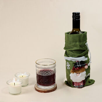G Decor Gift Bag Santa Woodland Bottle Cover In Green Fabric, Reusable Christmas Wine Wrap, 2 of 3
