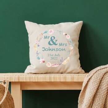 Personalised 'Mr And Mrs' Wedding Anniversary Cushion, 2 of 2