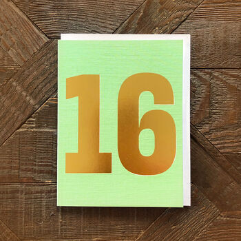 Mini Gold Foiled Number Sixteen Card, 3 of 5