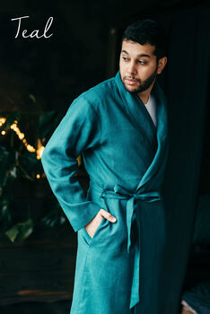 Bathrobe For Men | Natural Linen Robe, 9 of 12