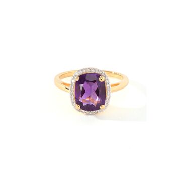 Gold Plated Cushion Cut Amethyst And Diamond Halo Ring, 3 of 6