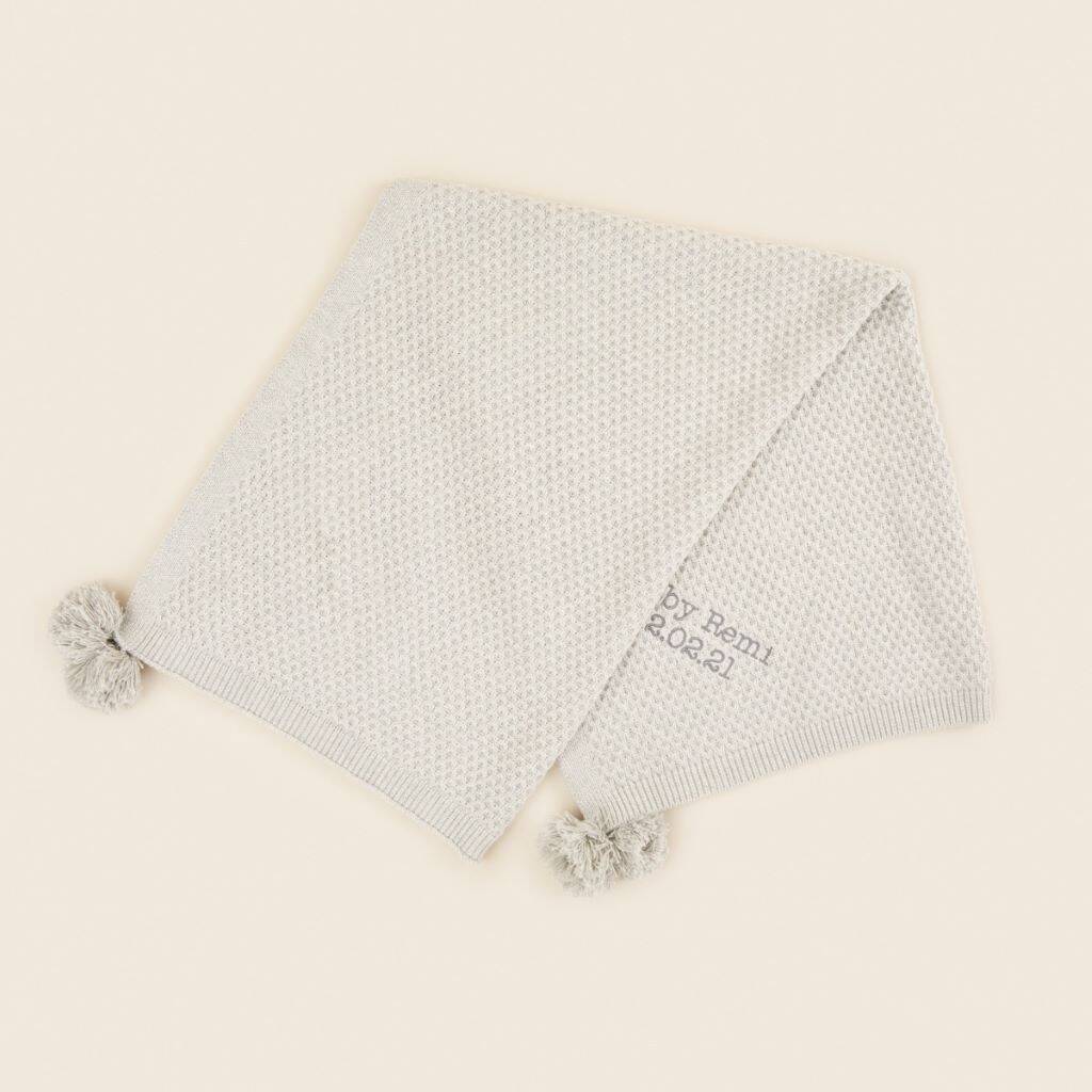 Personalised Grey Cashmere Blend Blanket With Pom Poms By My 1st Years