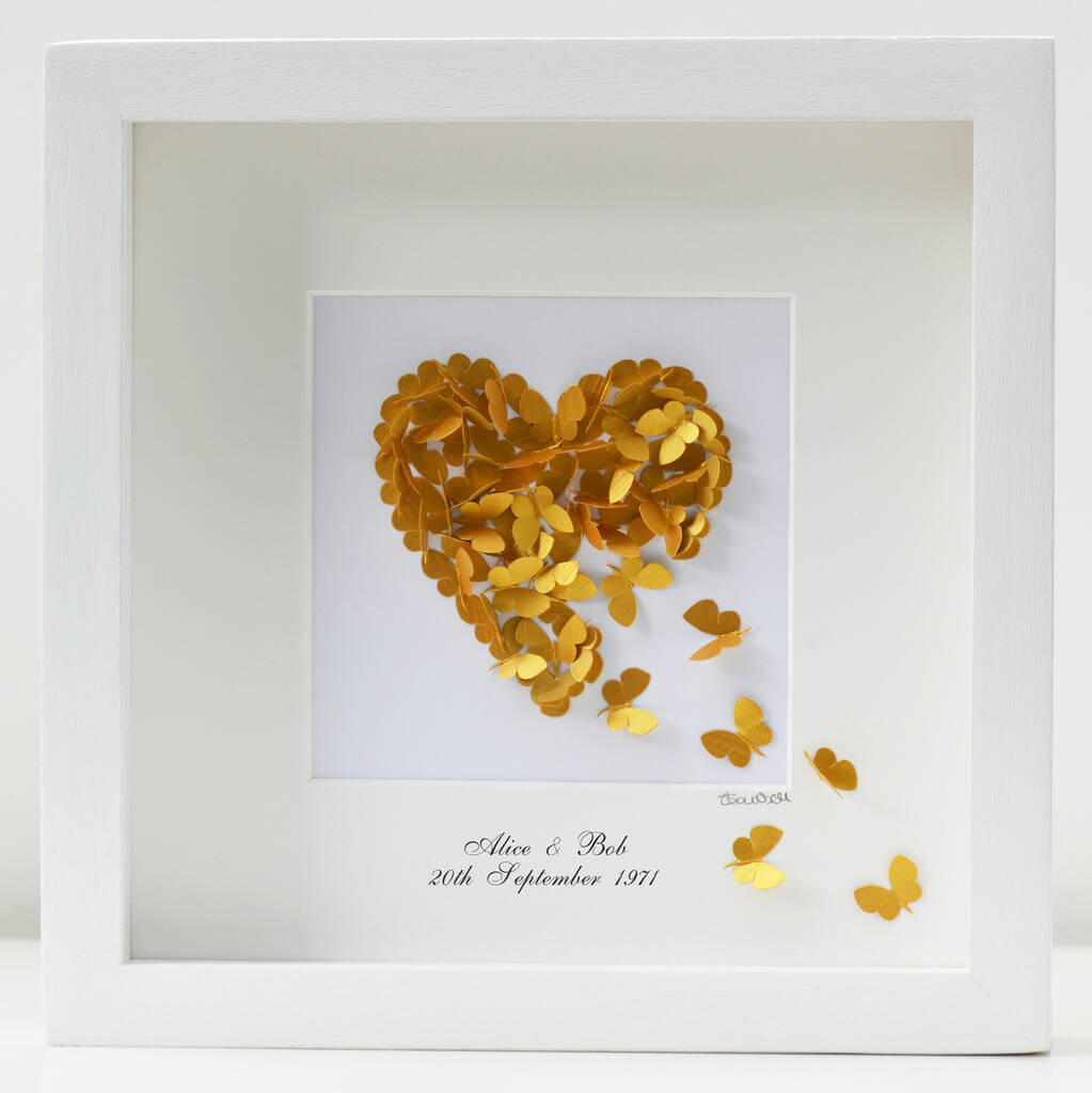 Framed Golden Wedding Anniversary Butterfly Heart, 1 of 8