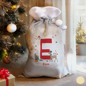 Personalised Initial Reindeer Christmas Sack For Kids, 2 of 4