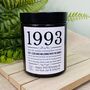 Personalised 30th 1993 Timeline Birthday Amber Candle, thumbnail 1 of 5