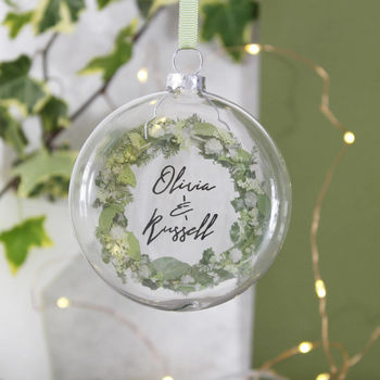 Couples Personalised Christmas Glass Bauble, 2 of 2