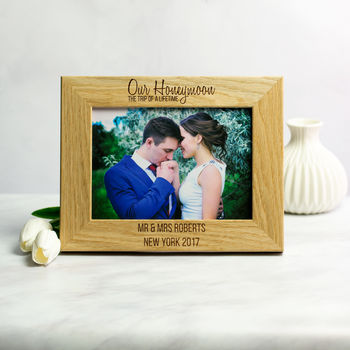 Personalised Honeymoon Oak Picture Frame, 4 of 4