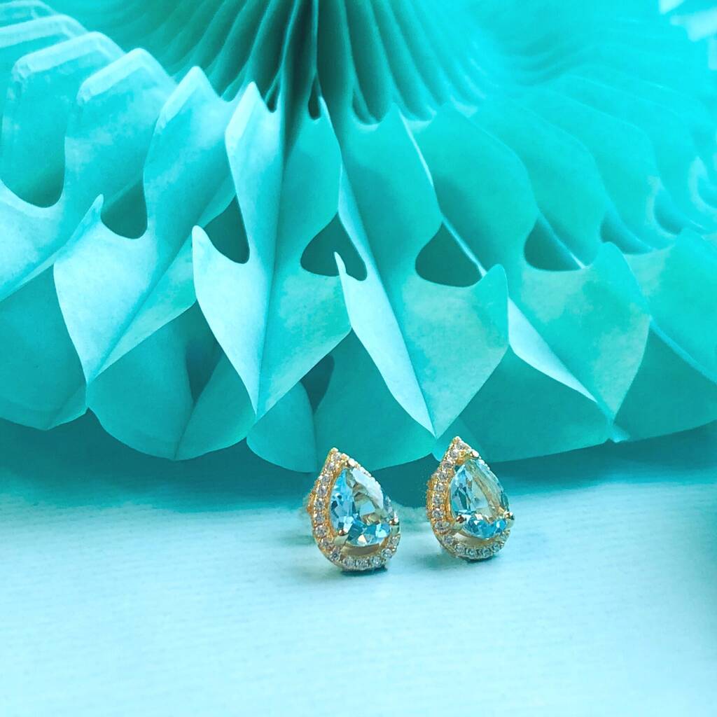 Luscious Blue Topaz 18k Gold Plated Earrings, 1 of 4