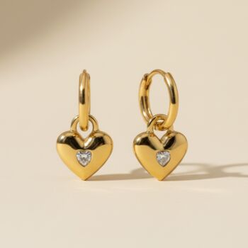 Heart Charm 18k Gold Plated Hoop Earrings, 2 of 3