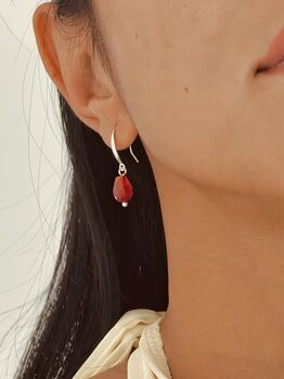 Red Agate Pomegranate Seed Sterling Silver Earrings, 2 of 8