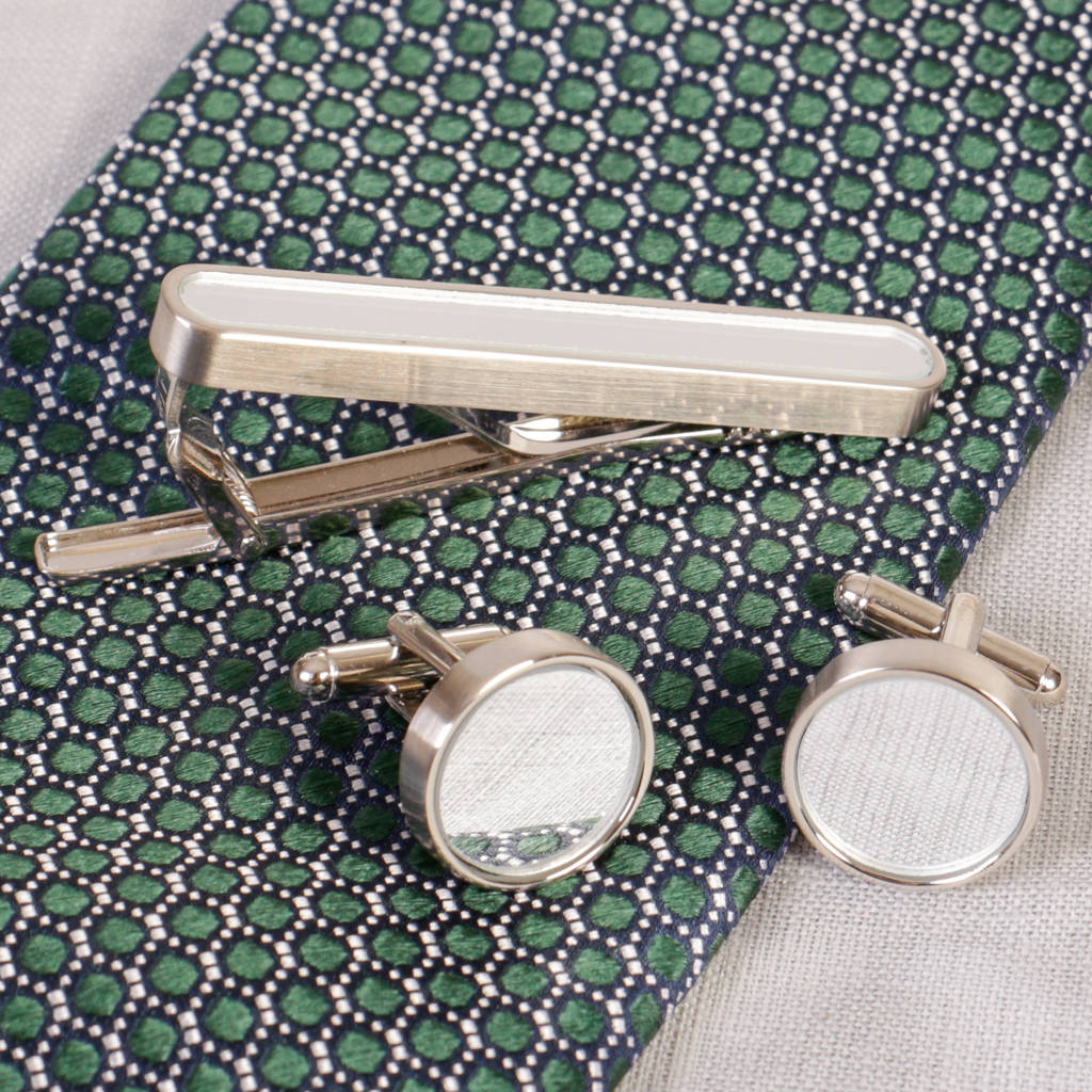 Image of Mirrored Tie Clip And Cufflinks Gift Set