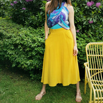 Annie Linen Blend Midi Skirt In Sunshine Yellow, 2 of 5