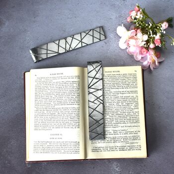 Personalised 11th Anniversary Gift, Steel Bookmark Retro Geometric Design, 2 of 11