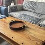 Mango Wood Round Tray With Antique Gold Handles, thumbnail 2 of 12