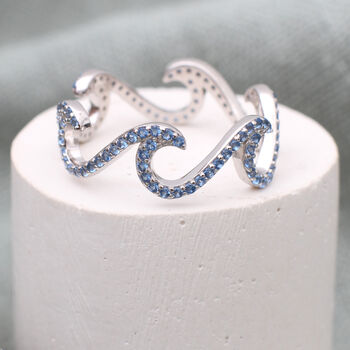 Sterling Silver And Crystal Wave Ring, 3 of 8