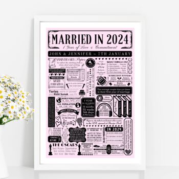 Personalised 1st Paper Wedding Anniversary Poster Gift, 6 of 8