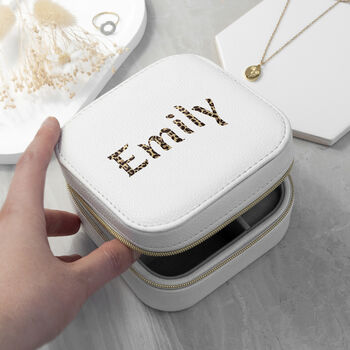 Personalised Animal Print White Travel Jewellery Case, 4 of 5