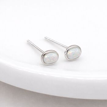 Oval Sterling Silver White Opal Stud Earrings – 6mm X 4mm, 6 of 6