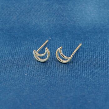 Gold Crescent Moon Stud Earrings, Dainty Minimalistic Studs, 6 of 7