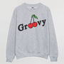 Groovy Women’s Slogan Sweatshirt With Cherry Graphic, thumbnail 3 of 3