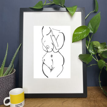 Woman Life Drawing Figure Monochrome Riso Print On Recycled Paper, 2 of 8