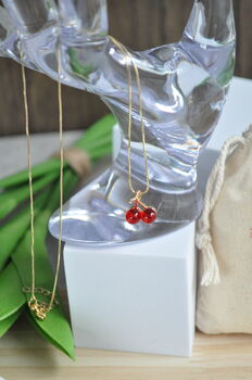 Golden Red Cherries Necklace 18k Gold Plated, 3 of 6