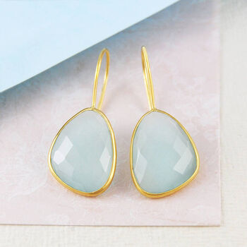 Aqua Chalcedony Rose Gold Plated Silver Drop Earrings, 2 of 4