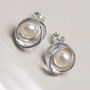 Sterling Silver Designer Round Pearl Studs, thumbnail 2 of 10