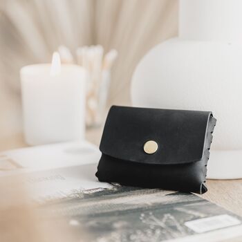 Leather Personalised Black Purse, 2 of 5