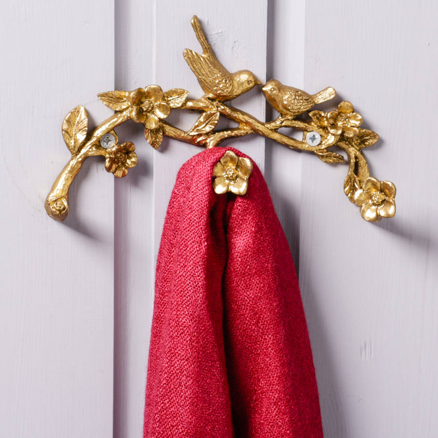 Love Birds Smothered Gold Wall Hook By Dibor