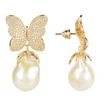 White Butterfly Baroque Pearl Plated Silver Earring, 5 of 8