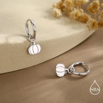 Cute Pumpkin Huggie Hoops Earrings In Sterling Silver, 3 of 11