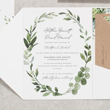 Greenery Botanical Pocketfold Wedding Invitations, 2 of 7