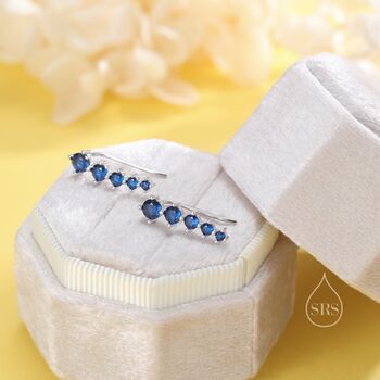 Sapphire Blue Cz Crystal Crawler Earrings, 6 of 10