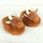 Personalised Brown Highland Cow Slippers 0 To Six Mths, thumbnail 1 of 8
