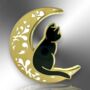 Black Kawaii Cat On Moon Hard Enamel Pin Brooch, Friendship Jewellery Gift, thumbnail 4 of 9