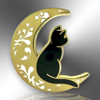 Black Kawaii Cat On Moon Hard Enamel Pin Brooch, Friendship Jewellery Gift, 4 of 9