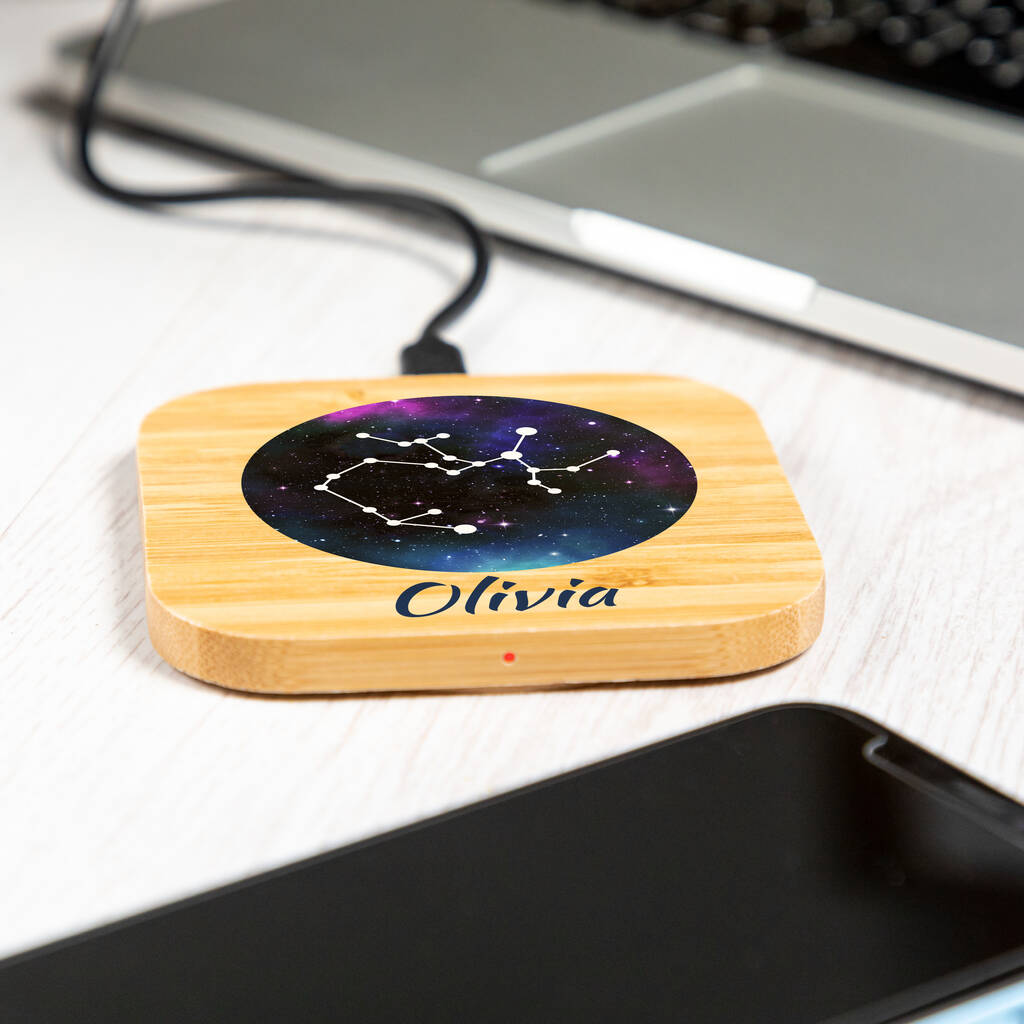 Personalised Star Sign Bamboo Wireless Charger, 1 of 6