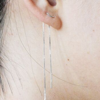Sterling Silver Minimalist Long Ear Threader Double Ear Threader, 2 of 10