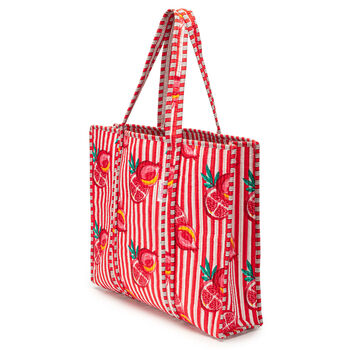 Serendipity Cotton Quilted Tote Bag Pink Pomegranate, 2 of 4