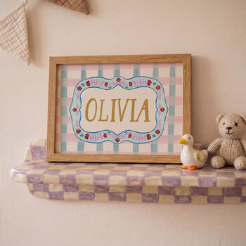 Personalised Baby Name Print With Folk Art Border, 7 of 12