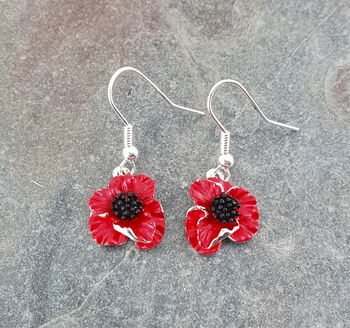 Poppy Red Flower Drop Earrings, 3 of 7