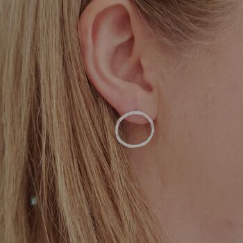 Sterling Silver Large Open Circle Studs Hammered, 3 of 4
