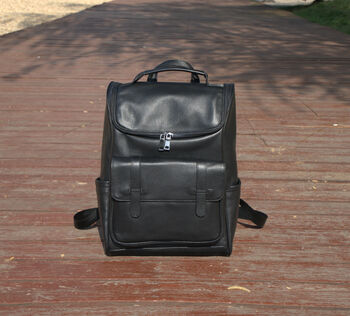 Top Zip Open Black Leather Backpack, 4 of 7