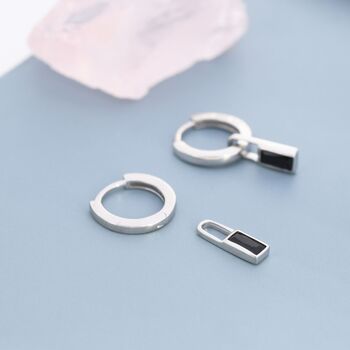 Sterling Silver Black Baguette Cut Cz Huggie Hoop Earrings, 8 of 12