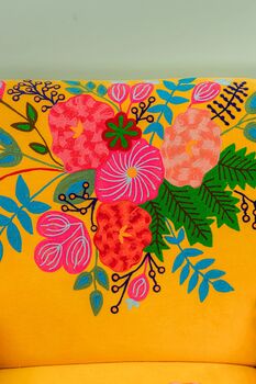 Yellow Floral Embroidered Velvet Wooden Armchair, 2 of 7