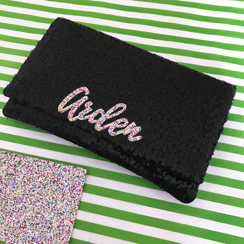 Black Or Navy Sequin Name Clutch, 3 of 9