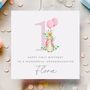 Personalised Flopsy Bunny + Pink Balloons Birthday Card *Age Options, thumbnail 1 of 4