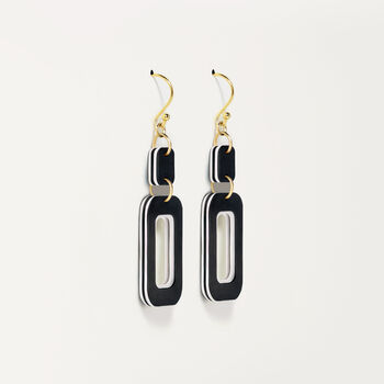 Black And Pearlescent White Rectangle Earrings, 5 of 7